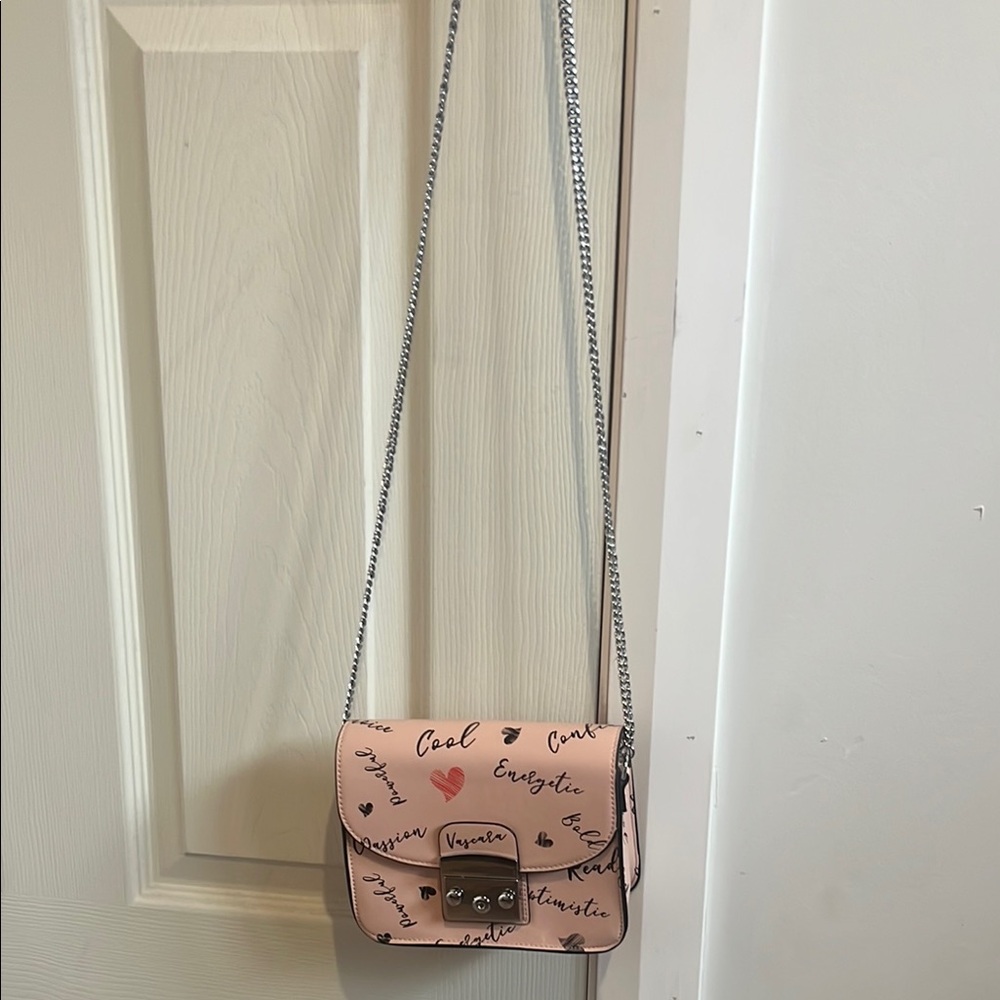 Vogue Pink Floral Crossbody Bag with Silver Chain